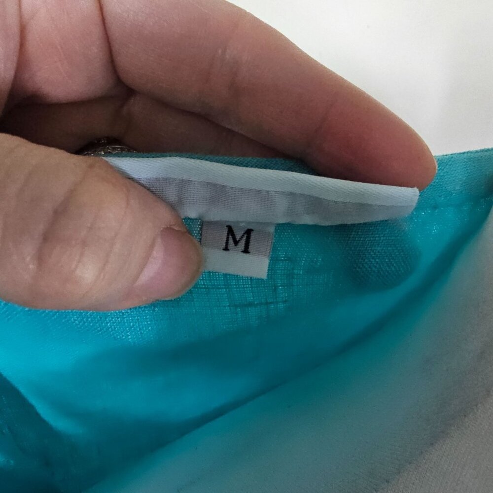 Bryn Walker Oversized‎ Linen Tunic M Turquoise Coastal Artsy Pocket Lagenlook - Picture 12 of 14